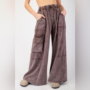Part Of The Journey Mineral Washed Wide Leg Pants in Dark Mocha eb90054 large